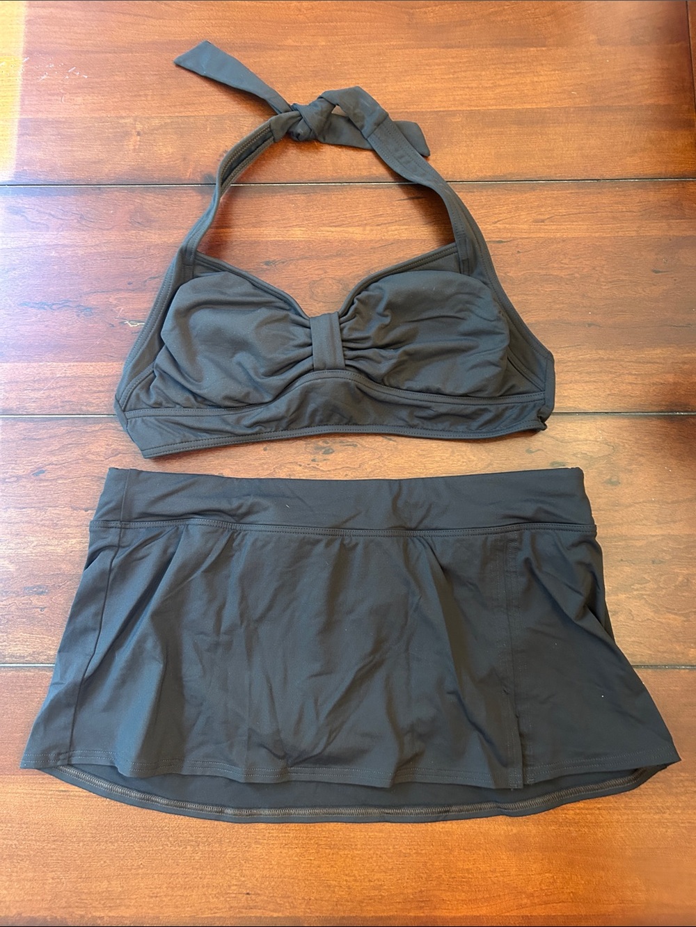 Lands' End chocolate Brown Swimwear Set with Bikini top and Skirted Bottom
